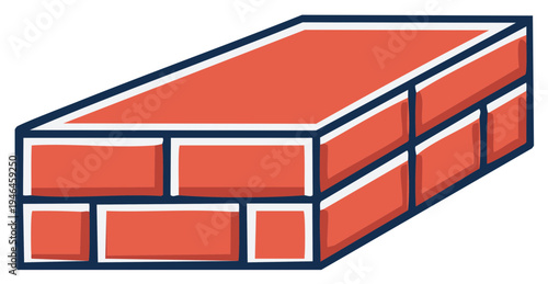 Red brick wall section with distinct grout lines and isometric perspective