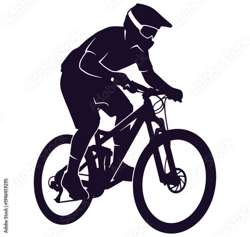 Cyclist riding a bicycle in a dynamic pose on white background