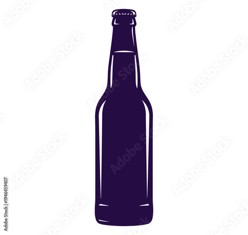 Dark beer bottle illustration with shiny effect on white background