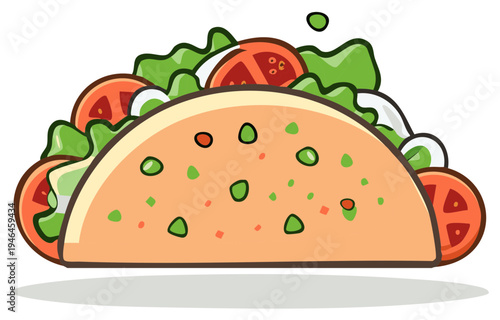 Cartoon taco illustration with fresh vegetables and flavorful ingredients