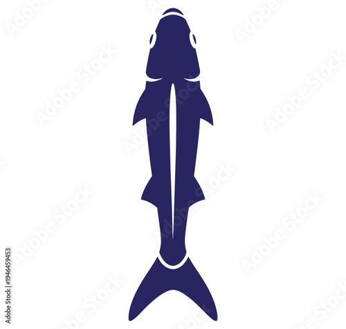 dark blue fish silhouette on white background