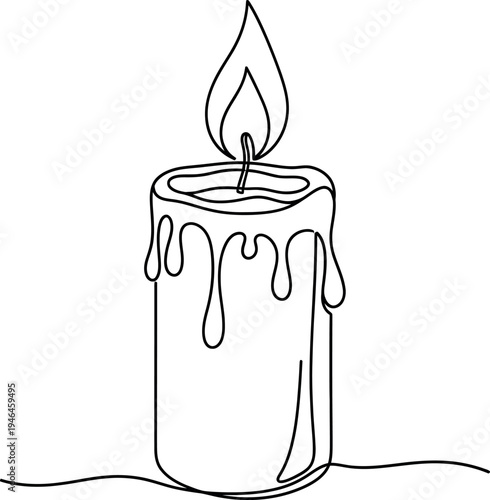 A simple line drawing of a burning candle with melting wax