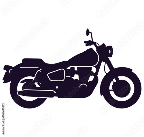 Dark silhouette of a classic motorcycle on white background