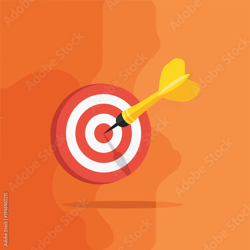 Dart Hitting Target Center on Orange Background