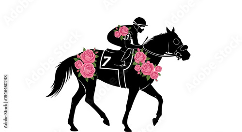Jockey Riding Horse with Flowers.