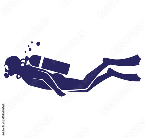 Scuba diver swimming underwater with oxygen tank and flippers