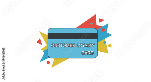 Credit card with colorful geometric shapes.