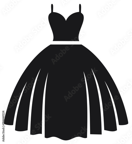 Stylized black evening gown icon with sweetheart neckline and full skirt