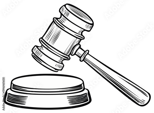 Legal Gavel and Sounding Block Illustration for Courtroom Justice and Judgment