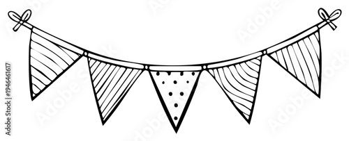 Hand-Drawn Pennant Banner Decoration with Assorted Triangle Flags Hanging on String