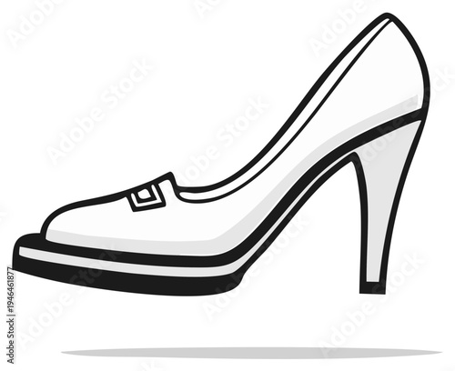 Elegant high heel shoe illustration in white with black outline for stylish footwear design