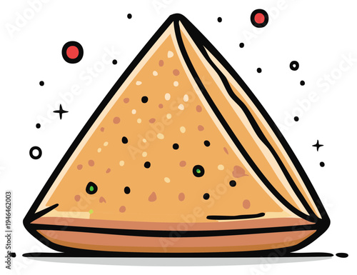 Hand Drawn Golden Samosa Indian Appetizer Festive Decoration