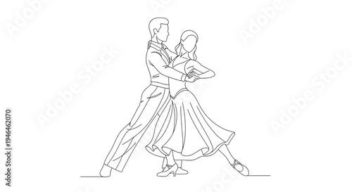 Vector illustration of a dancing couple in a romantic waltz position