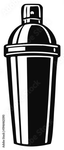 Classic Cocktail Shaker Icon in Black and White, Drinks Preparation Tool, Bartending Equipment, Simple Design
