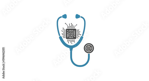 Stethoscope with QR code closeup.