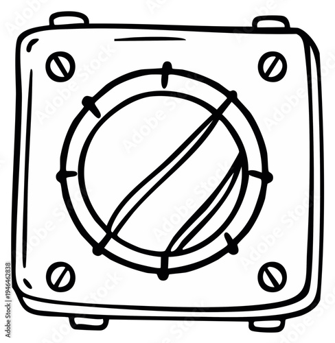 Vintage Voltmeter Doodle Black and White Outline Drawing