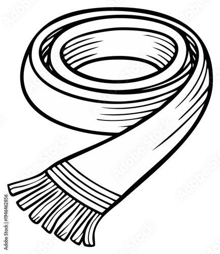 Winter Scarf Wrap Illustration Outline Cold Weather Clothing Apparel Neckwear Accessories Warmth Knit Fashionable