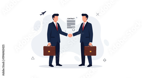 Businessmen shaking hands over a contract, symbolizing partnership and agreement