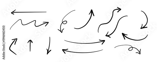 ベクターのペンの手書きの矢印セット 黒