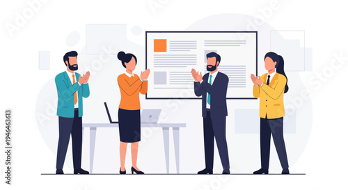 Business team applauding success in office meeting, celebrating achievement