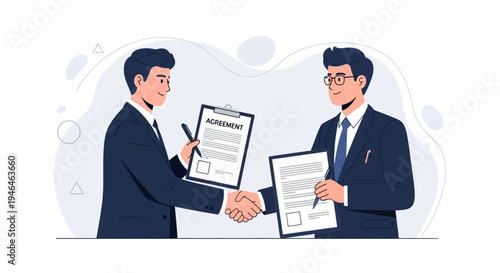 Businessmen shaking hands signing agreement contract, partnership deal success concept