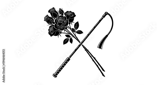 Black rose and whip crossed together.