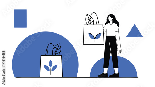 Woman holding reusable shopping bag abstract concept vector illustrations