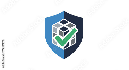Shield with green check mark cube.