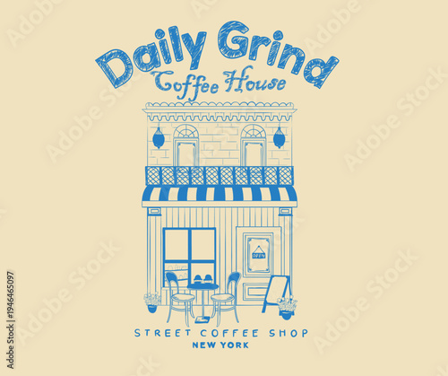 Coffee house vector design. Street cafe abstract art design. Street cafe graphic print design for t shirt, apparel, posters, background and others.