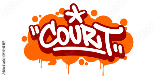 Court Word Graffiti Tag Illustration in Bold Orange Bubble Style for Urban Basketball Tournament Identity.