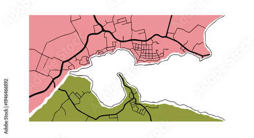 Coastal Town Map. Aerial View. Urban Planning. Cartography.