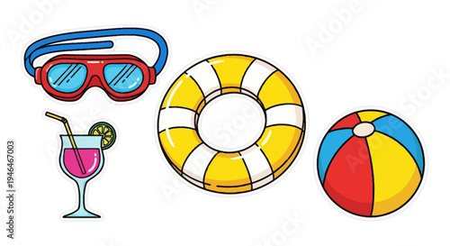 Set of 4 summer icons vector, beach symbols