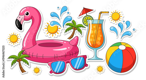 Set of 7 summer vacation icons vector