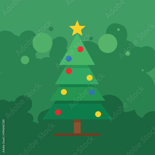 Stylized Christmas Tree on Green Background
