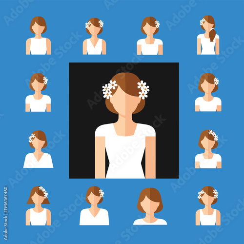 Flat Bridal Avatar Collection with Flowers