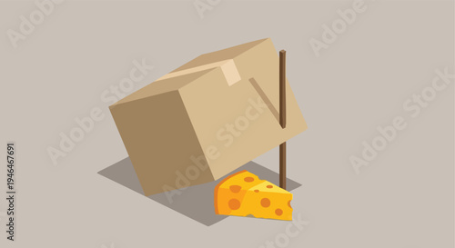 Mouse Trap. Cardboard Box Trap. Cheese Bait. Simple Trap.