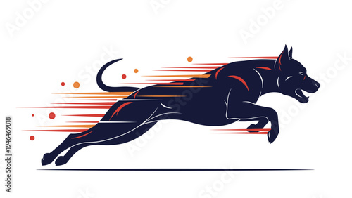 Dynamic silhouette of a dog running at high speed, with motion lines indicating rapid movement, symbolizing agility, speed, and energetic animal action.