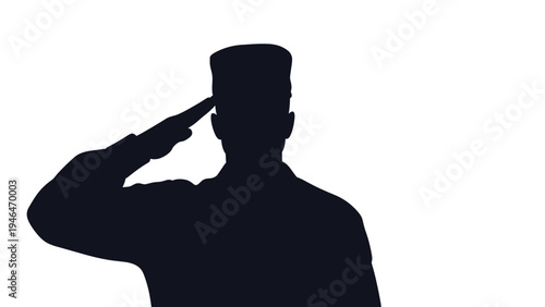 Respectful silhouette of a military man or soldier in uniform giving a crisp salute, representing service and honor.