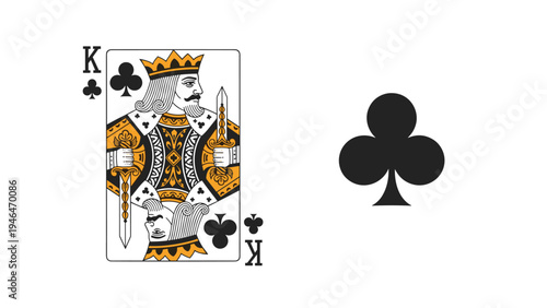 King of clubs playing card and a separate club suit symbol, representing poker, card games, and gambling.