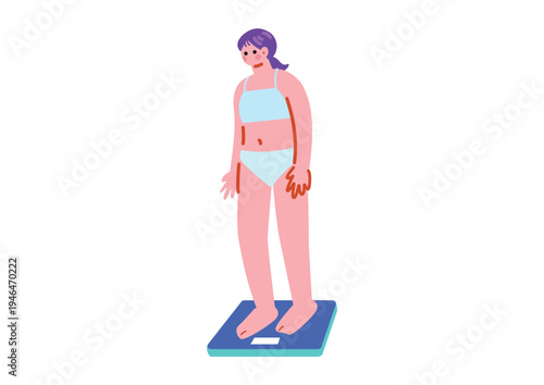 体重を確認する女性のイラスト