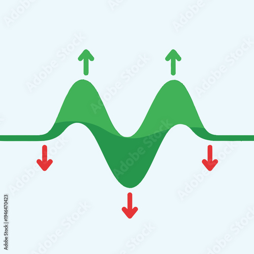 Abstract Vector Icon Illustrating Dynamic Data Fluctuations with Upward and Downward Trends, Representing Business Performance, Market Analytics, and Variable Data Flow