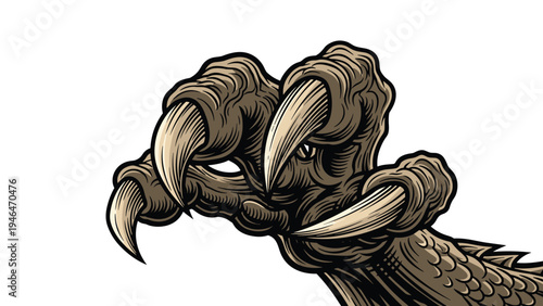 Terrifying monster or animal claw with sharp talons, depicted with a scale-like texture and aggressive posture.