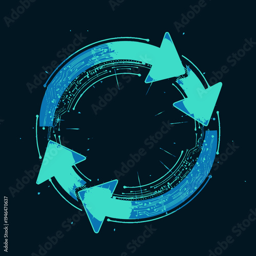 Dynamic digital loop symbol depicting an automated technological process, continuous cycle, and refreshing data flow for modern system integration