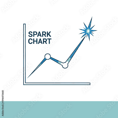Minimalist spark chart illustration representing business growth and positive financial trends with upward trajectory and bright starburst