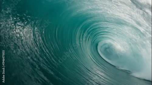 Stunning artistic view capturing the powerful crest of a turquoise ocean wave curling and breaking, showcasing natural beauty and raw energy in a dynamic watery scene.