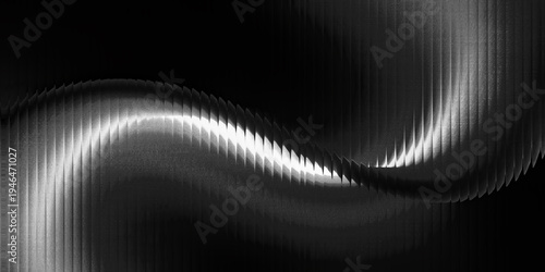 Elegant black and white Glass Ripple Wave with Soft Light Gradient and Futuristic Abstract Distortion Background