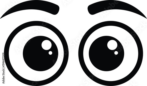 Cartoon Eyes with Eyebrows Expression Icon, Cute Comic Eye Symbol for Emoji, Character Design, and Facial Expression Vector Illustration