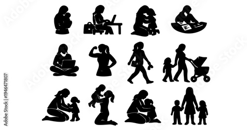 single mother parenting strength silhouette icon pack