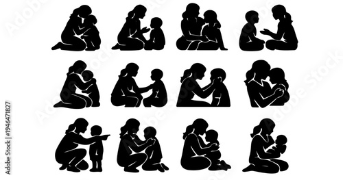 mother emotional support parenting silhouette icon pack