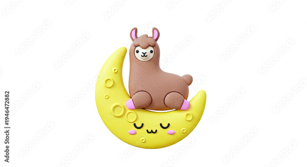 Fototapeta premium Cute Llama Sitting on a Smiling Moon